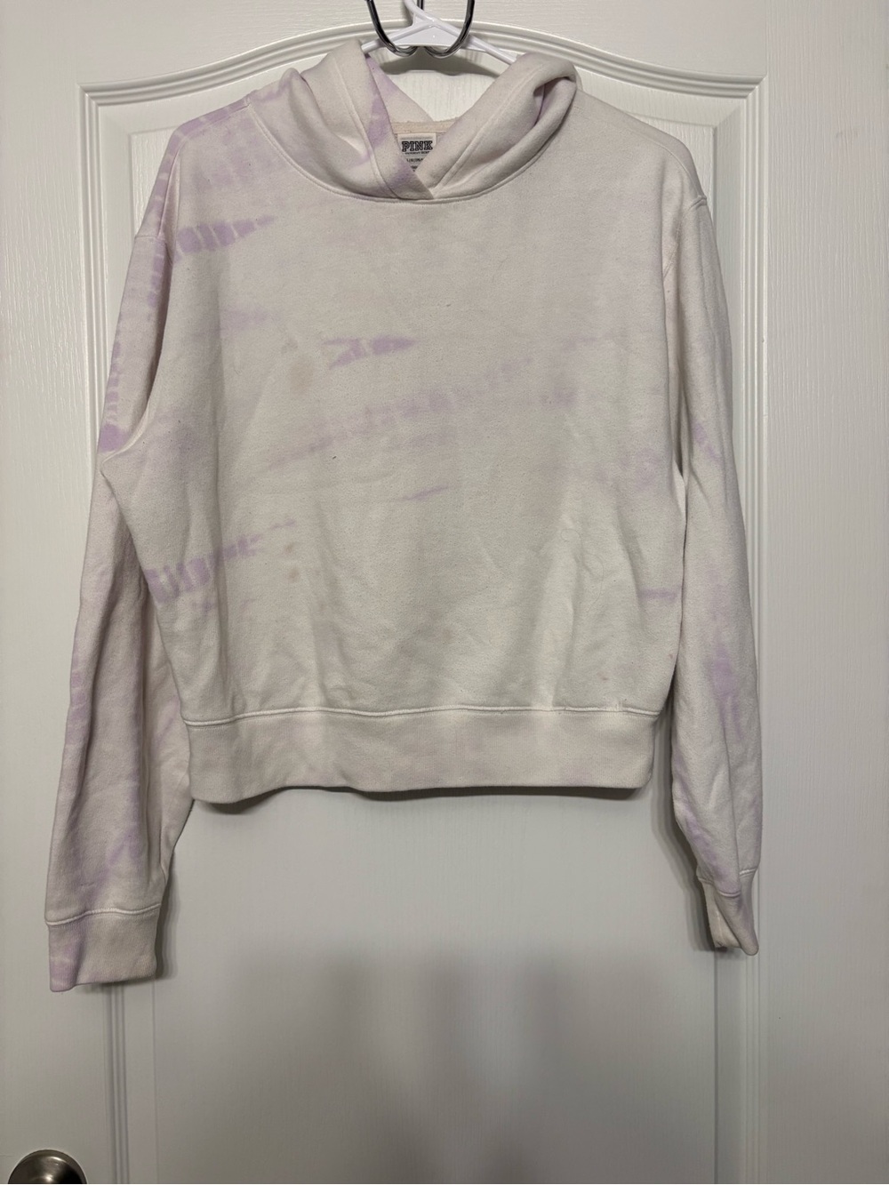 PINK Victoria's Secret White Hoodie with Light Lavender Tie-Dye